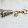 Tassel BRICOLAGE porte-clefs cristal feuille gland en cuir pour sac à main